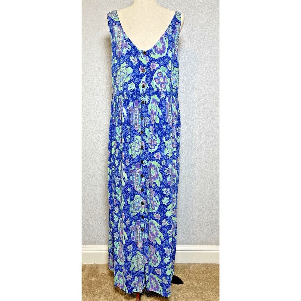 Rainbow Jo NWOT Maui sea turtle womens button maxi dress sz XL vacation travel